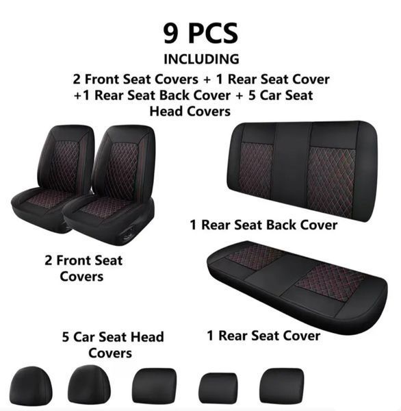 Універсальні авточохли з PU-шкіри Чорно-сині з ромбовою строчкою Комплект чохлів на сидіння авто А-6 фото